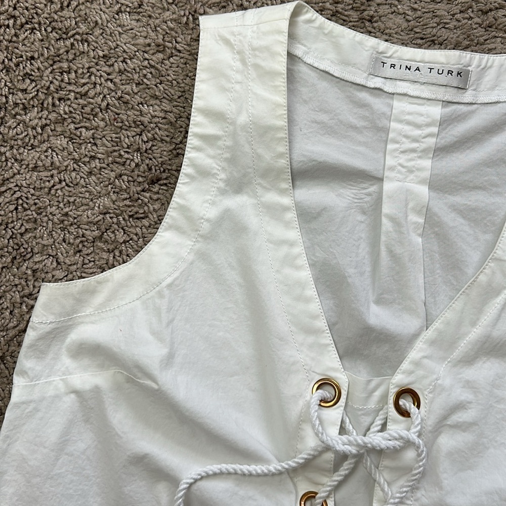 Trina Turk White Lace-Up Women's Top - Picture 3 of 10